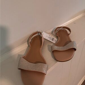 Tan and Silver Minimalist Sandals with Buckle Closure